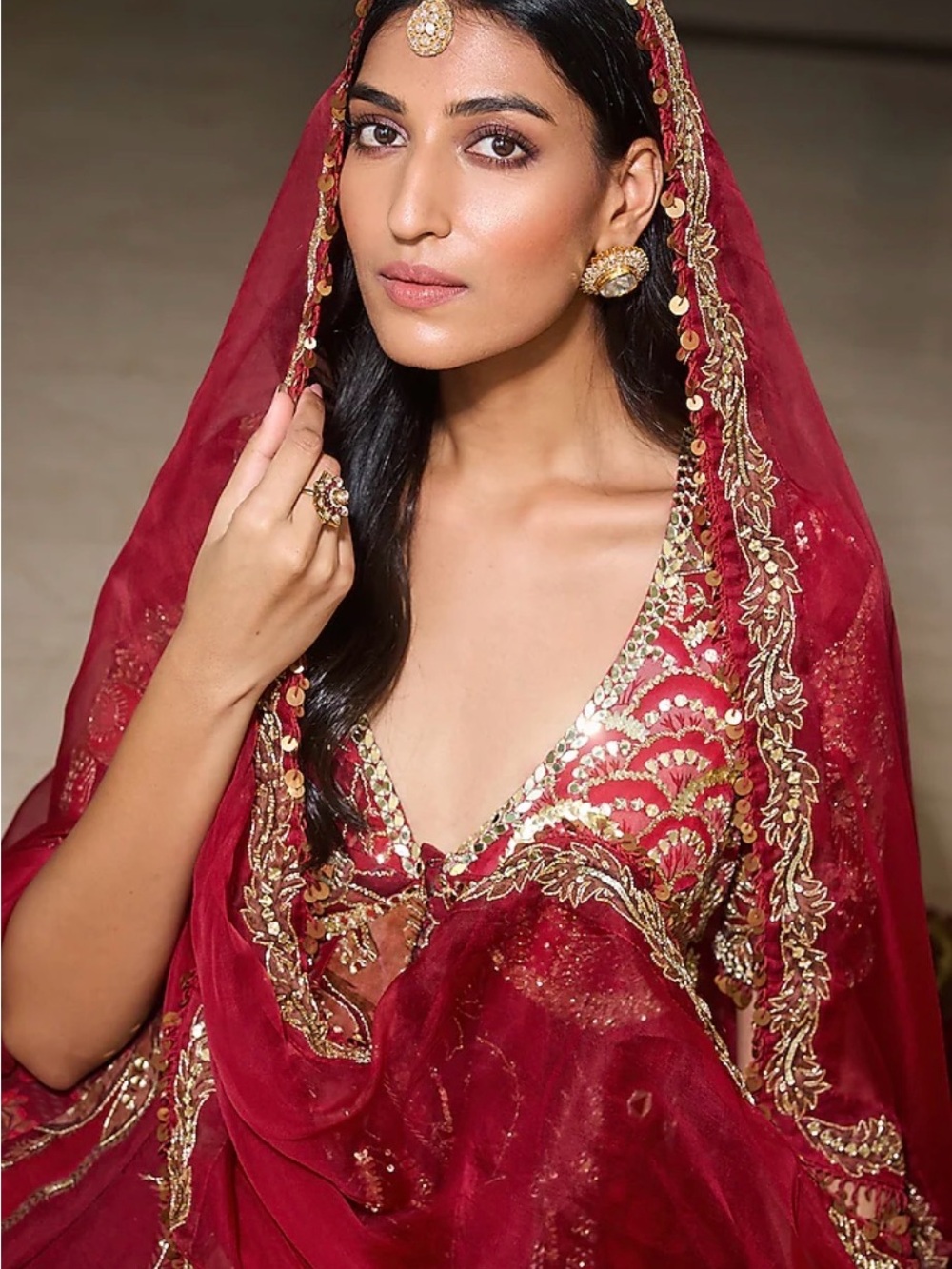 Mahima Mahajan Red Embellished Bridal Maxi Dress with Gold Accents - Picture 4 of 5